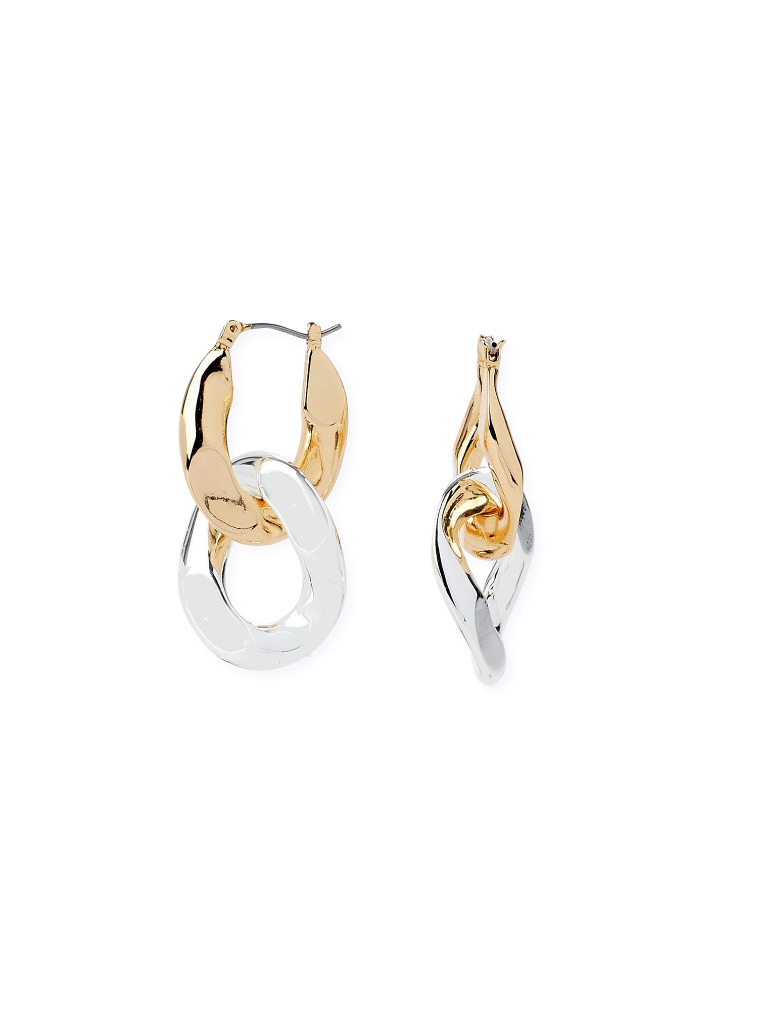 Scoop Women’s 14K Gold Flash-Plated and Silver-Plated Two-Tone Link Earrings