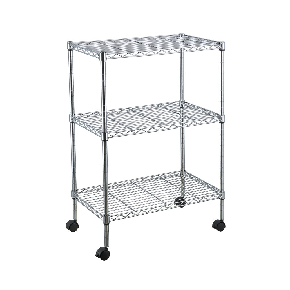 Home Basics 3 Tier Wire Shelf Rack with Wheels, Chrome
