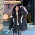 thumbnail image 3 of Chaqueta de invierno para mujer, abrigos cortos de plumón, gruesos, sueltos, cálidos, con capucha, chaquetas de plumón casuales de moda con contraste de colores para la calle principal, 3 of 5