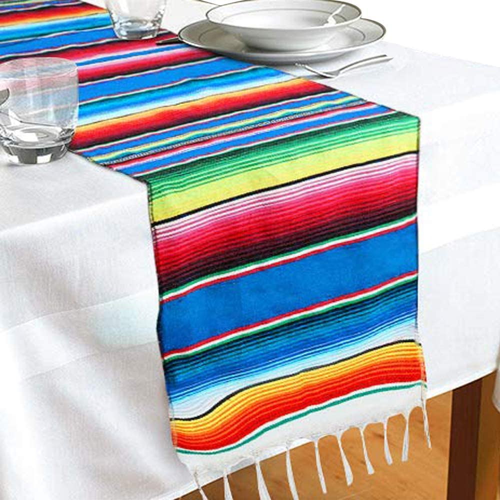 LONGRV Mexican Table Runner 14 x 84 Inch Mexican Serape Table Runner