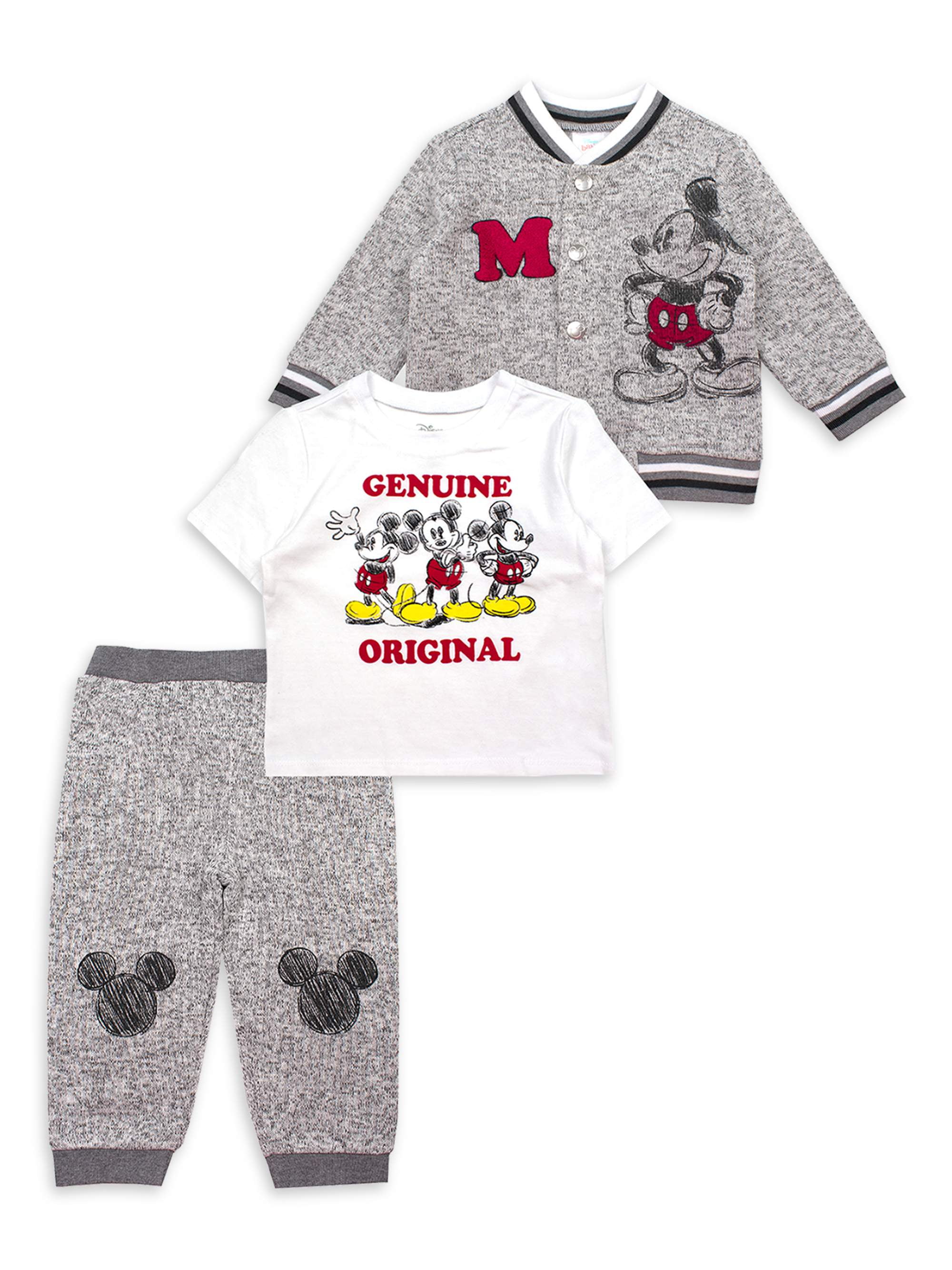 Mickey Mouse Baby Boy Microfleece Jacket, Short Sleeve TShirt & Pants, 3pc Outfit Set