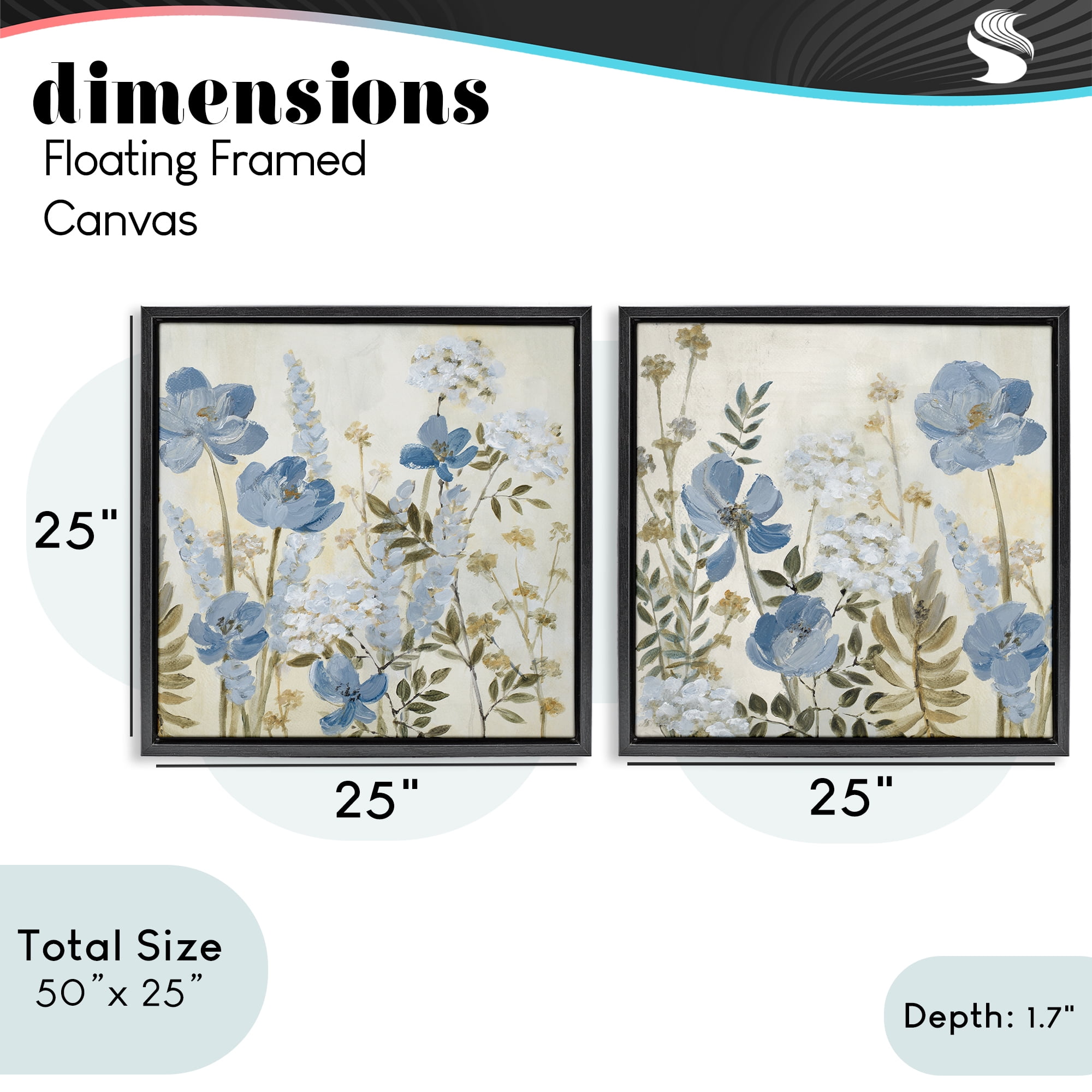 Stupell Industries Blue Peaceful Garden 2 Piece Black Framed Floater Canvas Set, design by Lanie Loreth