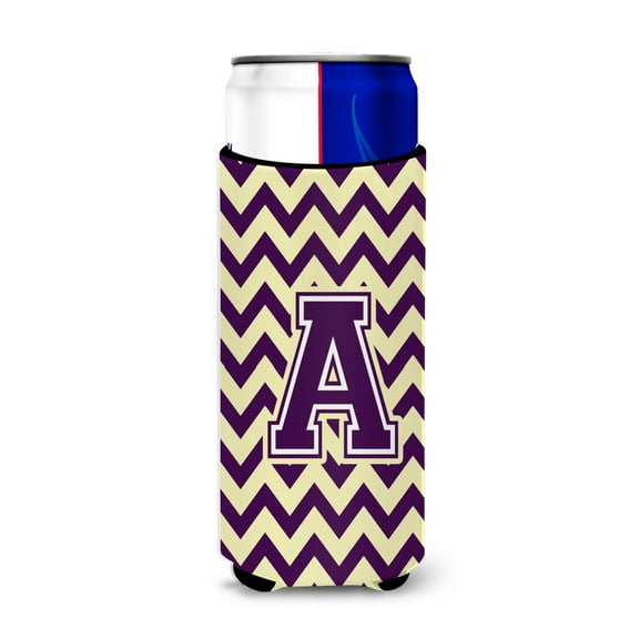 Carolines Treasures CJ1058-AMUK Letter A Chevron Purple and Gold Ultra Beverage Insulators for slim cans Slim Can