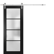Sturdy Barn Door 28 x 84 inches | Planum 2132 Matte Black Frosted Glass | Stainless Steel 6.6FT Rail Hangers Heavy Set | Solid Panel Interior Doors