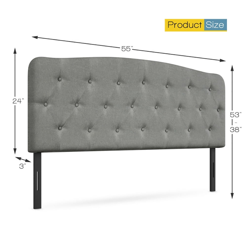Canddidliike Full Tufted Fabric Modern Headboard in Light Gray Linen Fabric