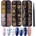 thumbnail image 1 of Arte de uñas 3D Dijes de metal Tachuelas Joyas Calcomanías Accesorios de decoración Más de 800 piezas de cuentas de microcaviar de uñas doradas Suministros de diseño de remaches de estrella y luna, 1 of 6