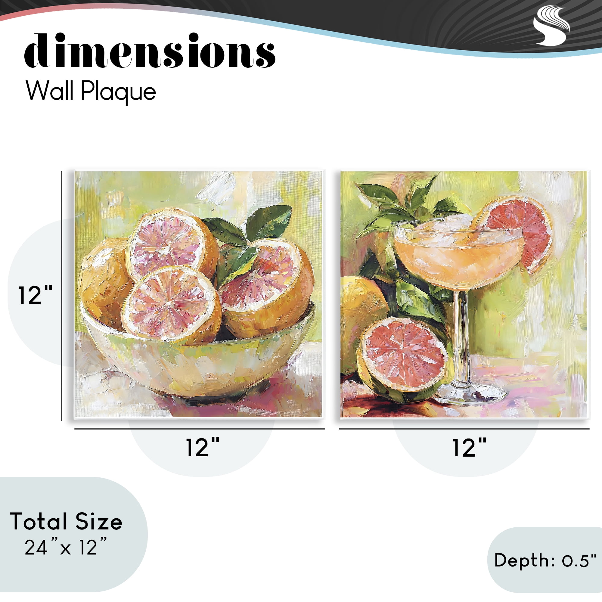 Stupell Industries Grapefruit Bowl & Cocktail 2 Piece Wall Plaque Art Set, design by Riley B
