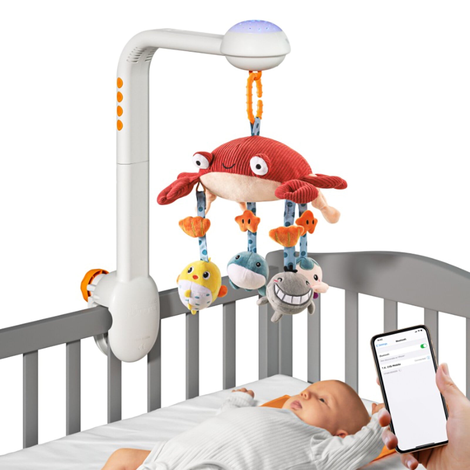 mobile for Multifunctional Crab Musical Mobile Toy Starry Projector Light with 360° Rotatable Cute Cartoon Hanging Rattles Pendants for Newborn Infants