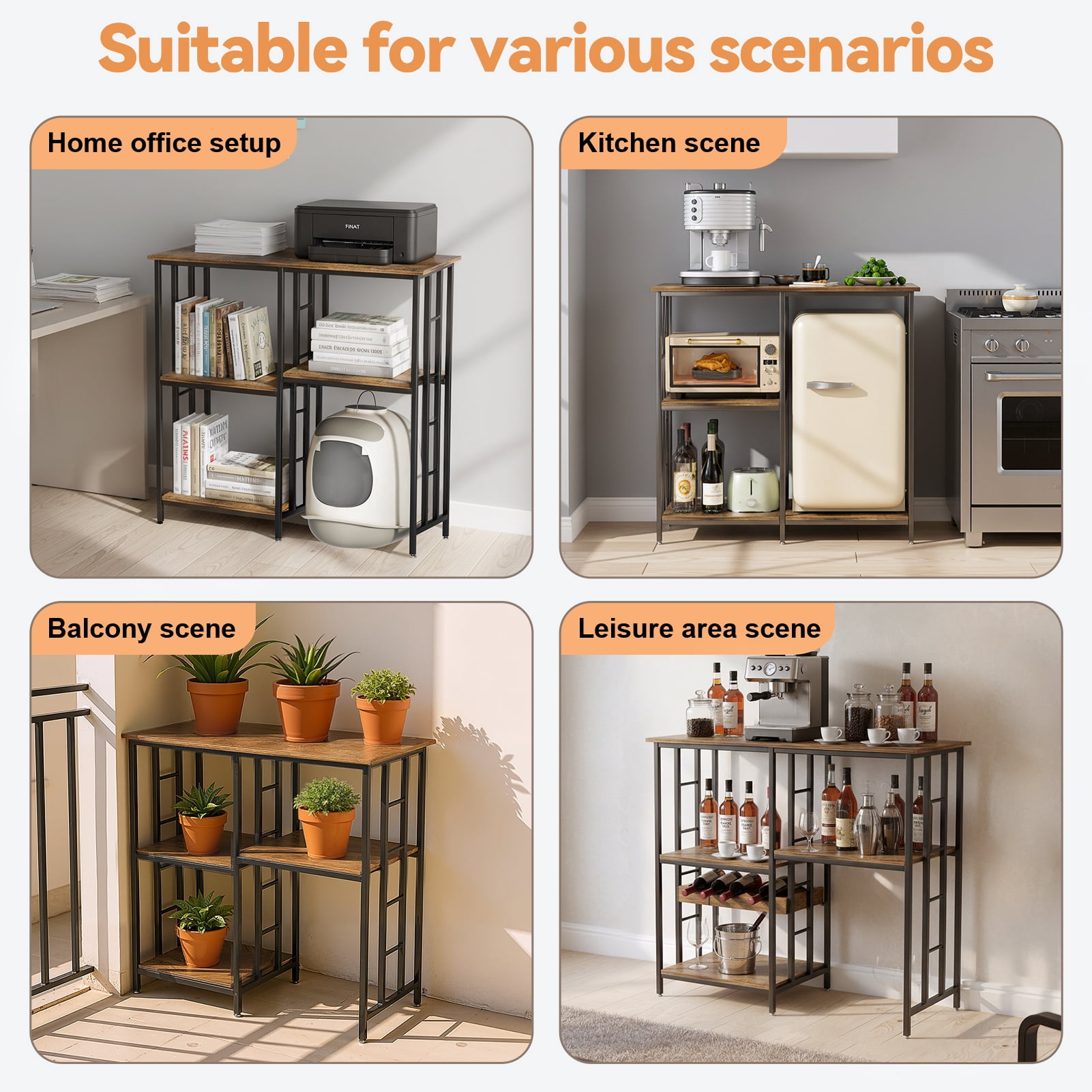 Yedigre 4-Tier Adjustable Heavy Duty Storage Rack, 350KG Load Capacity Microwave Oven & Mini Fridge Stand for Kitchen, Living Room, Office