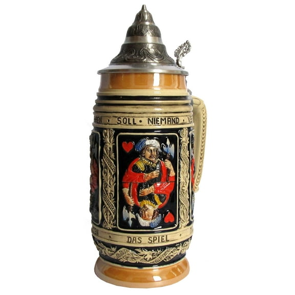 German Beer Stein card player's Stein 0.5 liter tankard, beer mug