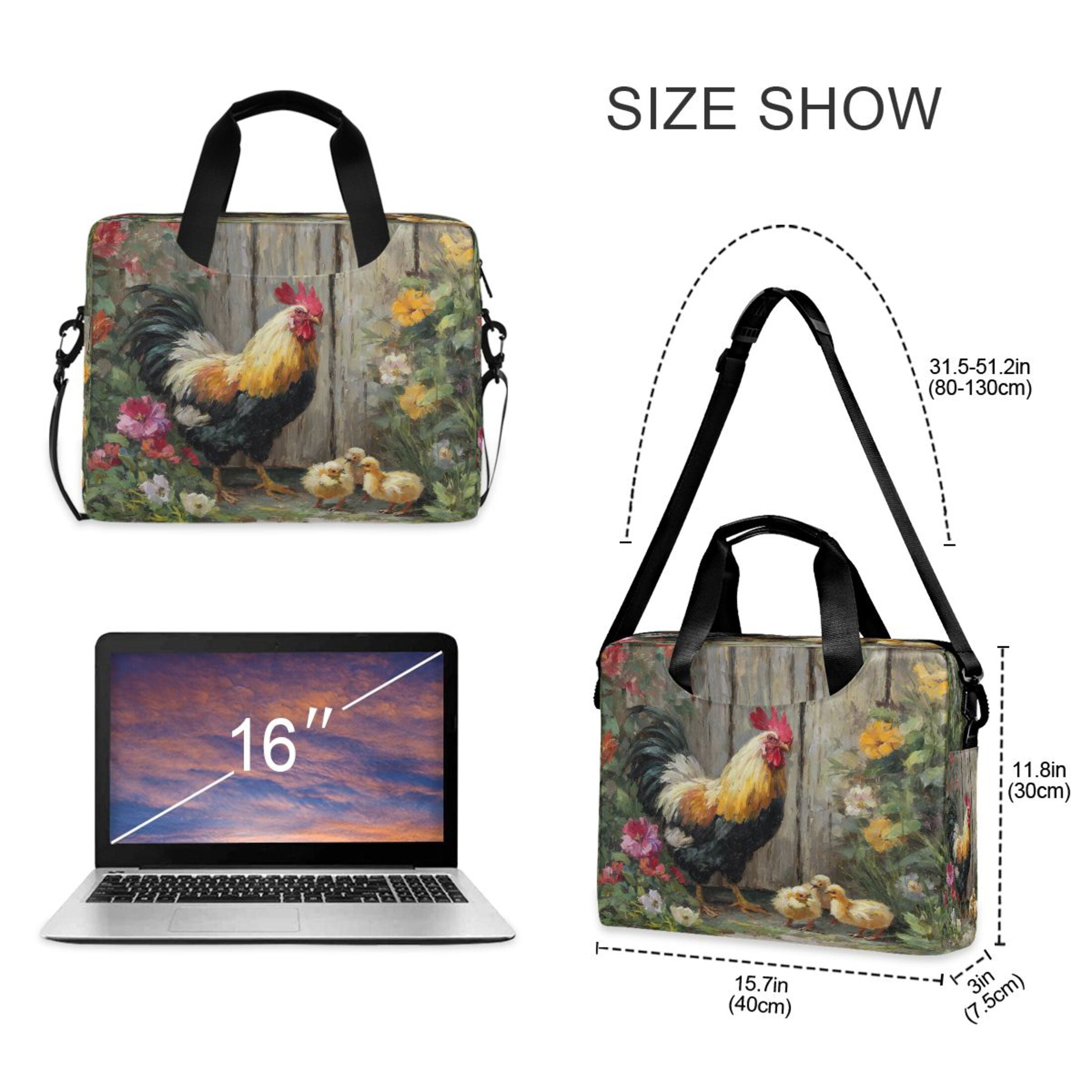 Laptop Bag Laptop Briefcase 15.7 x 3 x 11.8 Inches Laptop Bag Briefcases Laptop Storage Travel Laptop Bag Work Laptop Bag Colorful Big Rooster
