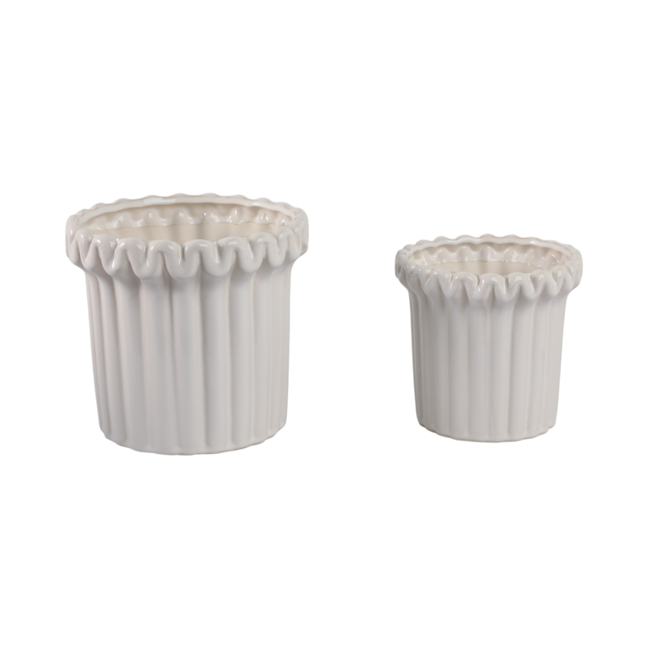 Flower Pots and Planters for Home Decor - Ceramic Pots Perfect for Indoor and Outdoor Use - Elegant Textured Pots for Plants for Garden, House, and Patio Decor - Set of 2, 8", 6", Ivory