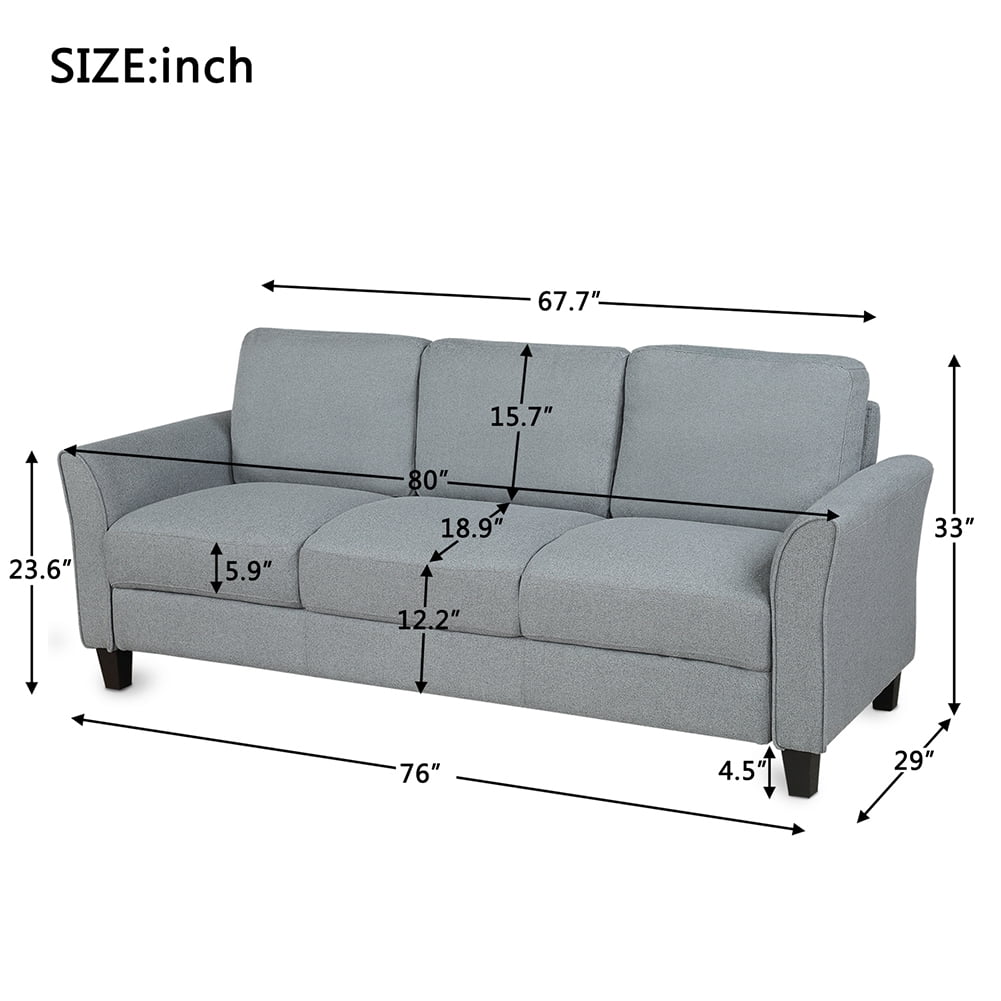 Kadyn Modern 3-Seat Apartment Sofas Couch, Upholstered Sofa with Wood Legs, Futon Sofa for Living Room, Gray