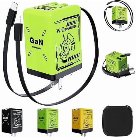 2 in 1 Charger(Type C/L), 2025 New Upgrade 2-in-1 GaN 120w Fast Charger, with 32in Retractable Cables, 120w Compatible Fast, Retractable Wall, All in One Foldable Plug, for iPhone/Laptops (Green)