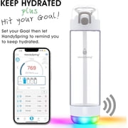 HANDYSPRING - 26 oz Smart Water Bottle with Reminder to Drink Water - Rechargeable - Switchable Lights and Sounds, Water Tracker with Straw, Track Your Sips, Smart Hydration Reminder (White)