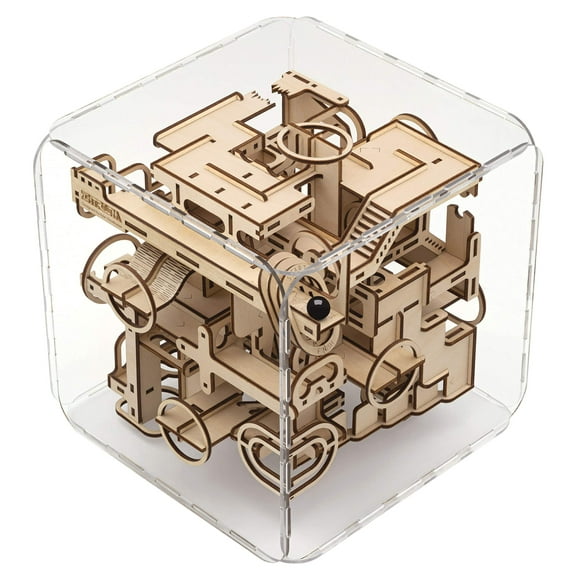 Intrism Pro - 3D Puzzles for Adults, Wooden Marble Maze Kit to Build, Play, & Display, 8" Cube, Crafts & Gifts for Teens, Labyrinth Game & Brain Teaser Puzzle, 217 Pieces of Laser-Cut Wood