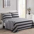 thumbnail image 1 of Marina Decoration Ultra Soft Silky Deep Pocket Rich Printed Bedding Rayon from Bamboo All Season Sheet Set with Pillowcases, Black Grey Stripes Pattern, 1 of 7