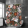 thumbnail image 2 of Bath Shower Curtain Liners 66"x72", Cute White Rabbits Flowers LeavesPolyester Waterproof with 12 Curtain Hooks Bathroom Accessories Decoration, 2 of 6