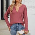 thumbnail image 5 of WCMZJ Women's V Neck Waffle Knit Shirts Long Sleeve Tunic Tops Solid T Shirts Casual Pullover Sweaters Top Red S, 5 of 8
