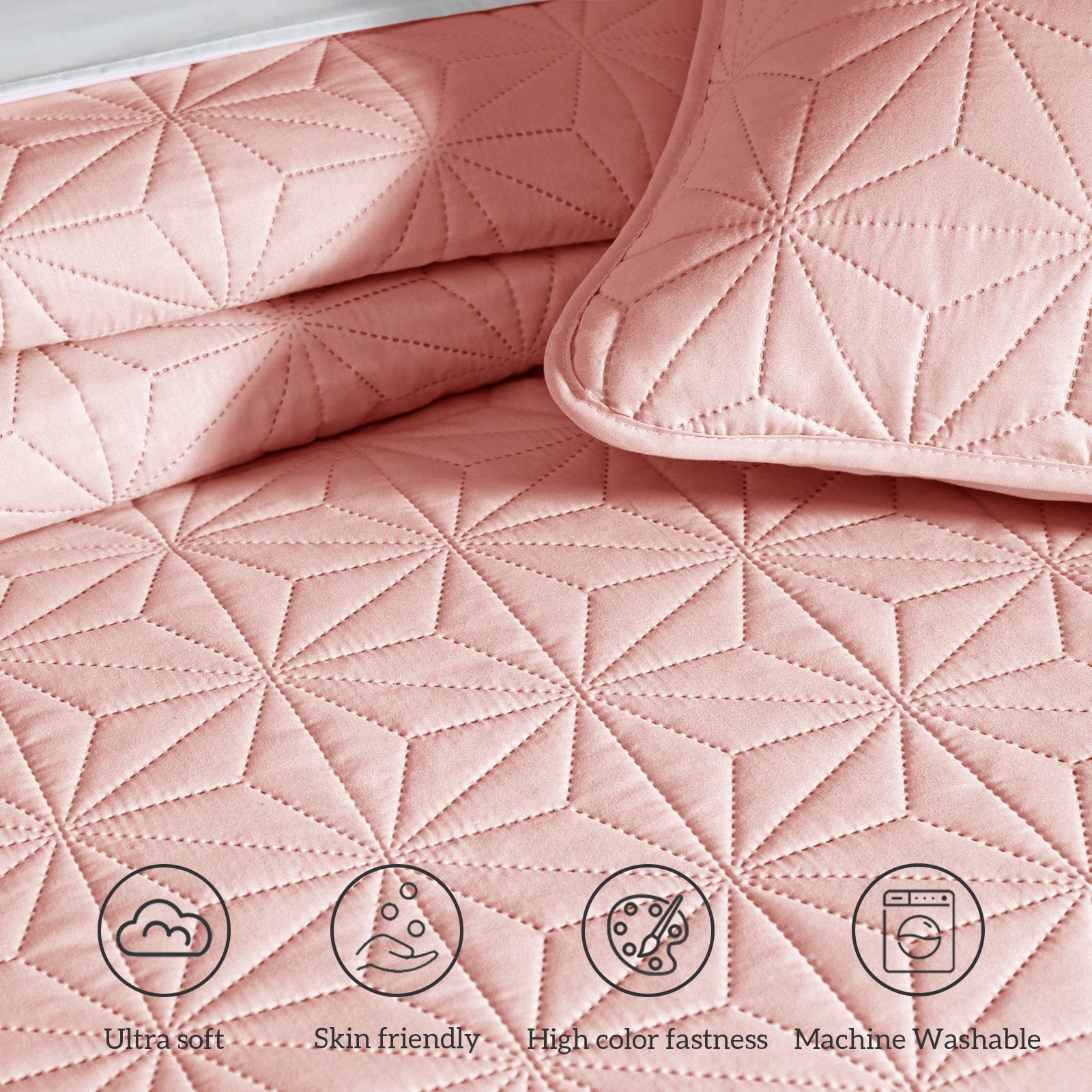Whale Flotilla Microfiber California King 104"x 112" Quilt Set Lightweight Quilted Bedspreads Coverlets Set with Stars Pattern, Blush Pink