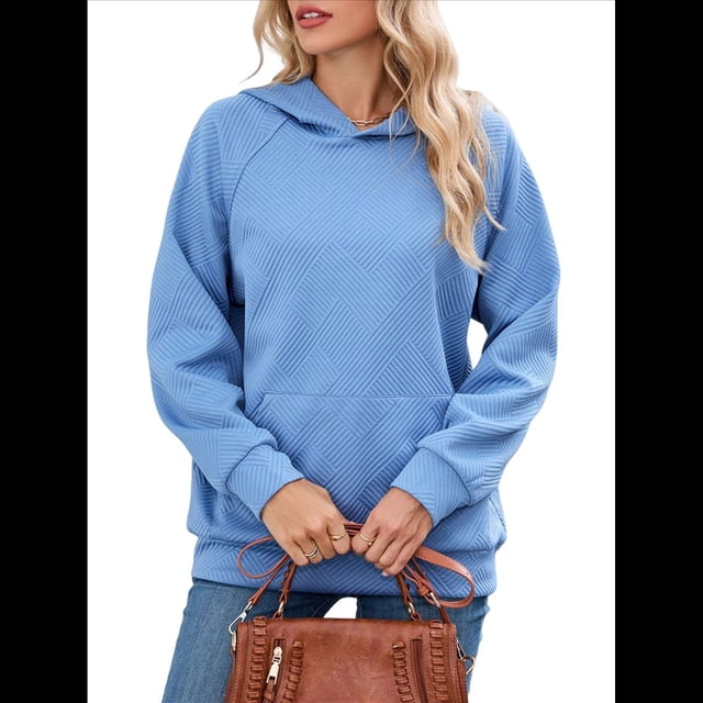 Sudadera con Capucha para Mujer, Informal, de Larga, Holgada, con Bolsillo. Azul L