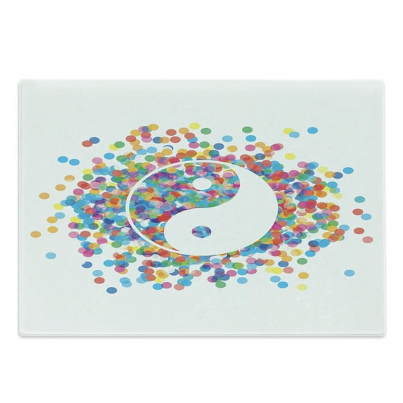 Ying Yang Cutting Board, Rainbow Color Effect Graphic Design on Ying Yang Sign Themed Peace, Decorative Tempered Glass Cutting and Serving Board, Large Size, Multicolor, by Ambesonne