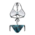 thumbnail image 2 of Uourmeti Women's Halter Neck Two Piece Bikini Set - Kintsugi-Inspired Teal & Gold Marble Print - Sexy Tie Side Swimsuit for Beach Vacation & Pool Party, 2 of 9