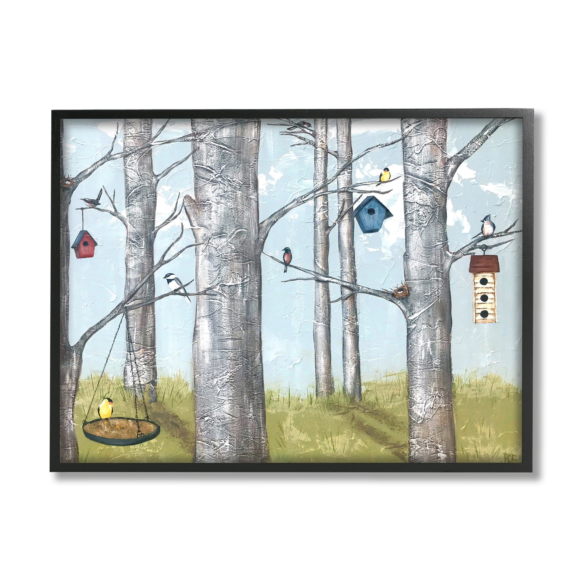 Stupell Industries Birdhouses Woodland Birch Trees Animals & Insects Painting Gray Framed Art Print Wall Art