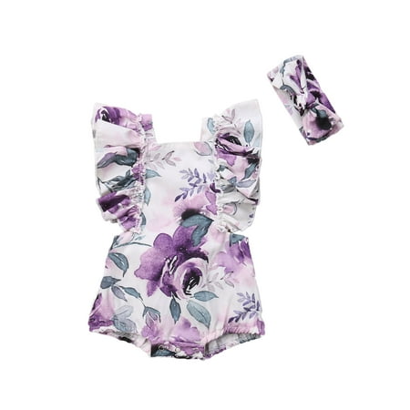 

luethbiezx Newborn Baby Girls Butterfly sleeve Romper+Headband Set Infant Outfits Clothes