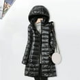 thumbnail image 3 of Winter Down Coat with Storage Bag Thickened Padded Plush Hood Mid Length Windproof Long Sleeves Windproof Warm Daily Outwear Cotton Jacket, 3 of 7