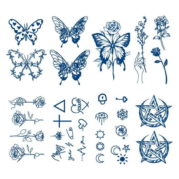 8 Pegatinas Tatuaje Mariposa Tatuajes Extraíbles para Cara Cuerpo Mano