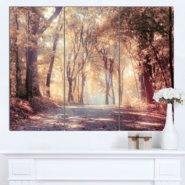 Design Art Golden Autumn Beautiful Forest Landscape Artwork Canvas Print