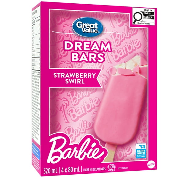 Great Value Barbie Strawberry Swirl Light Ice Cream Bars, 4 x 80 mL