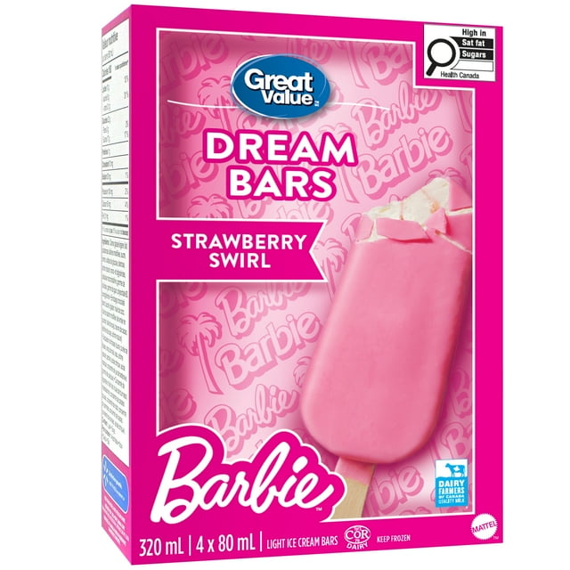 Great Value Barbie Strawberry Swirl Light Ice Cream Bars, 4 x 80 mL
