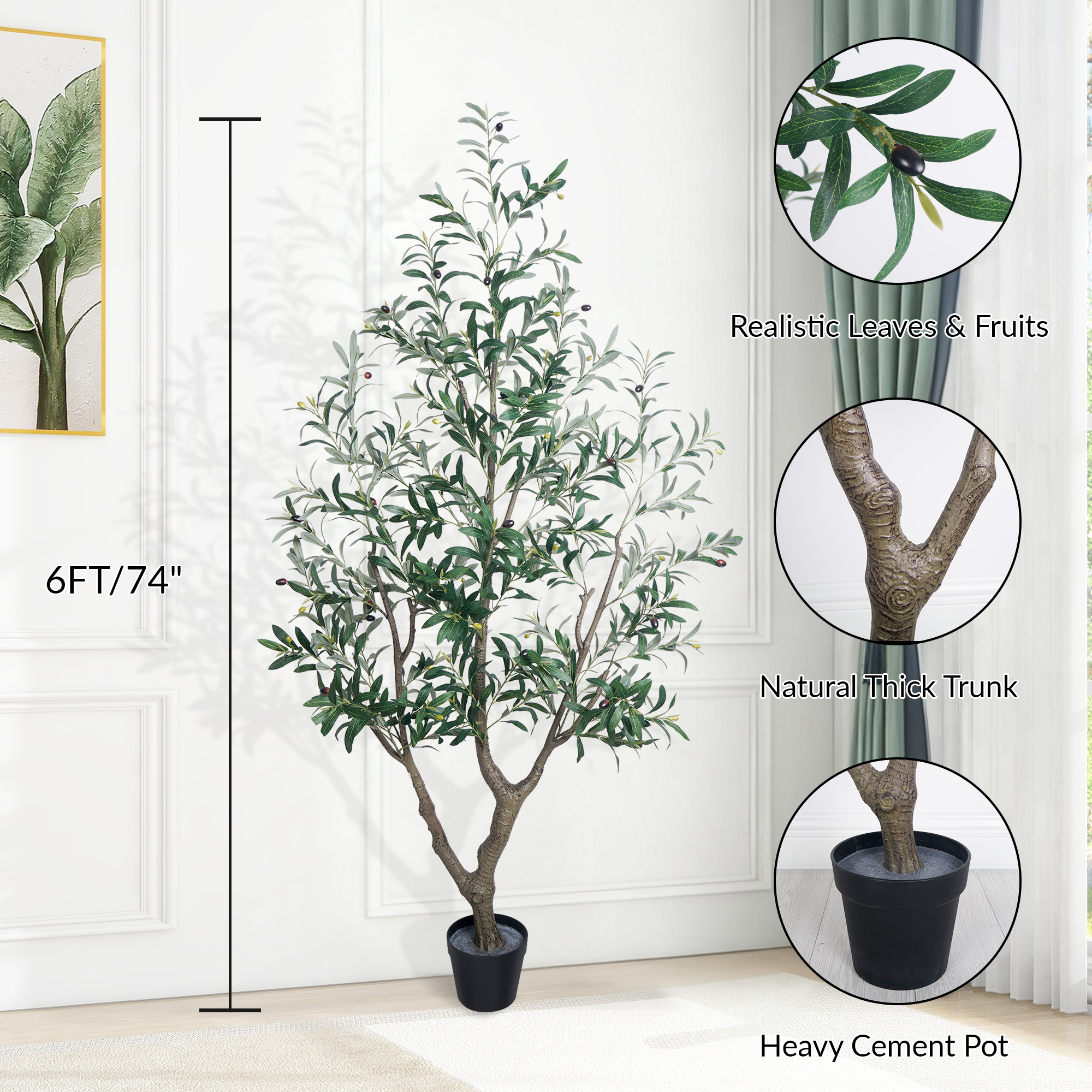 OLIVIVI Artificial Olive Tree 6FT Tall Faux Silk Plant for Home Office Decor Indoor Outdoor Fake Lifelike Potted Plant with Wood Branches 1 pack