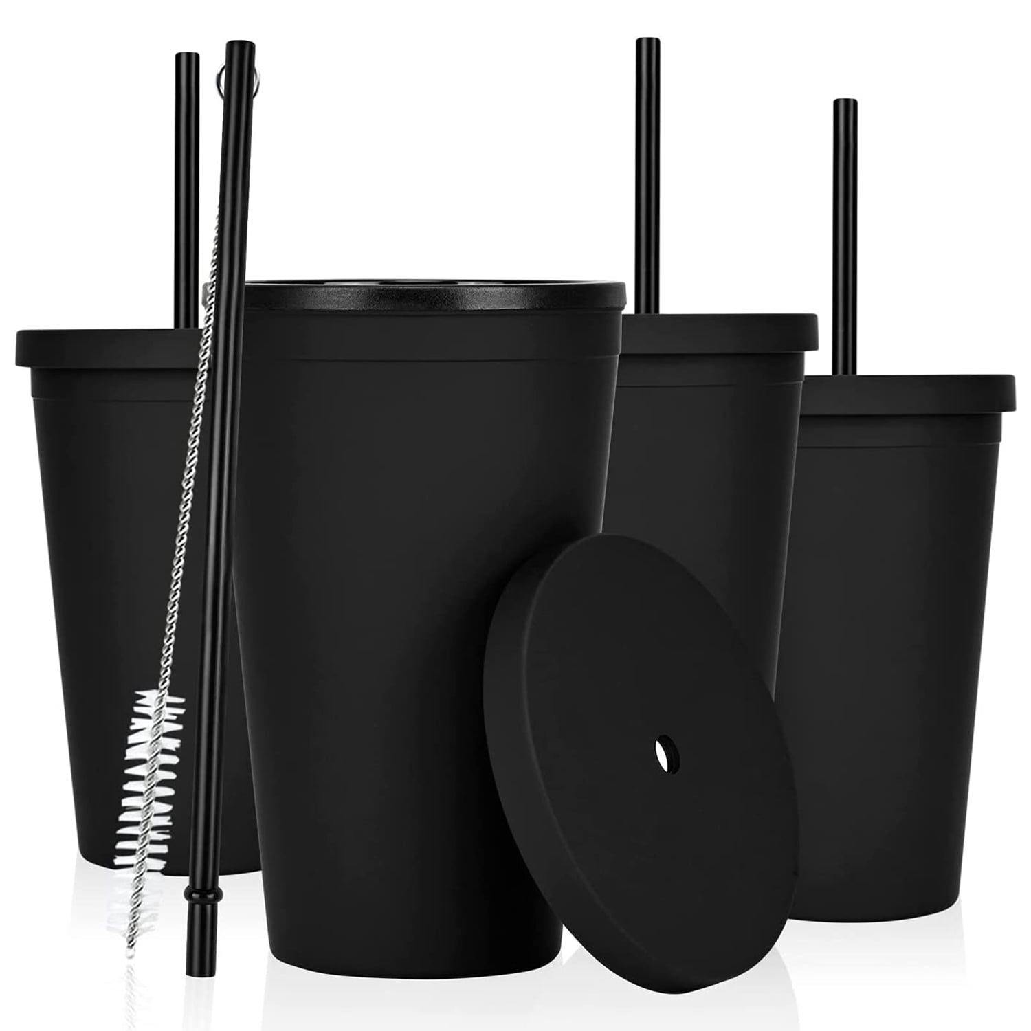 Modwnfy 16 fl oz Acrylic Tumbler with Lids and Straws, Matte Black
