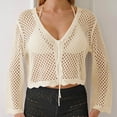 thumbnail image 4 of Qzwdhjm Crochet Cardigans for Women Hollow Out Cropped Swimsuits Coverups Long Sleeve Open Front Beach Cover Up Lighweight Trendy Beachwear Cardigan, 4 of 6