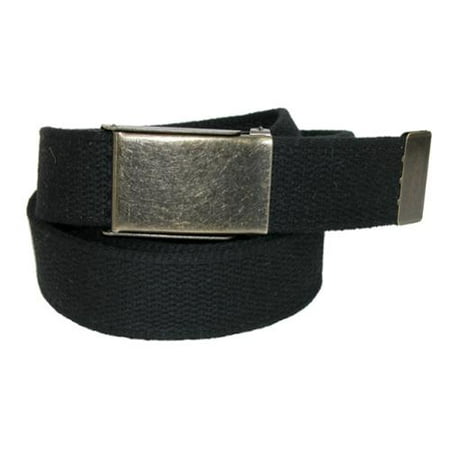 - Mens Fabric Belt with Brass Flip Top Buckle, Black