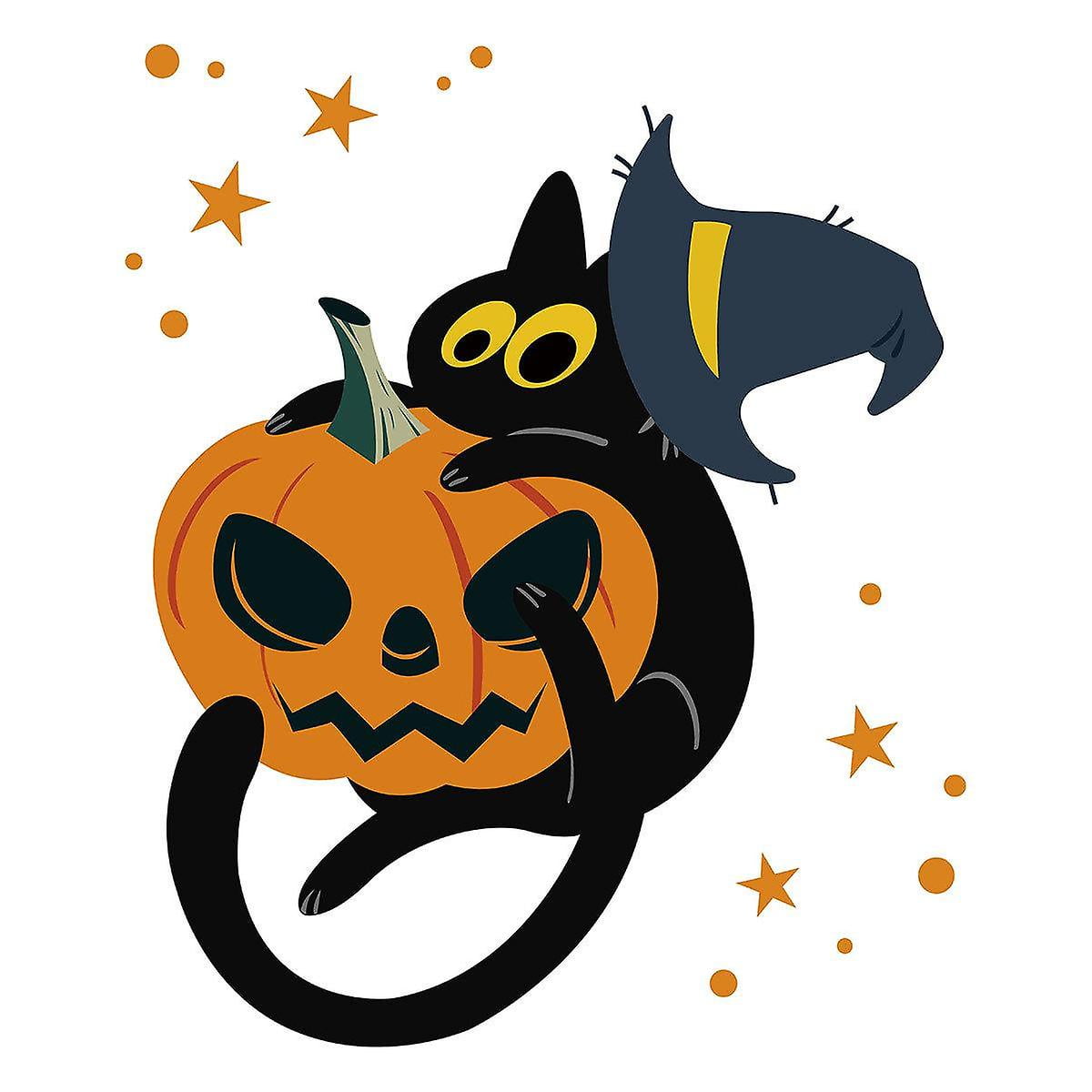 Halloween Window Stickers (cat With Pumpkin) Halloween Window