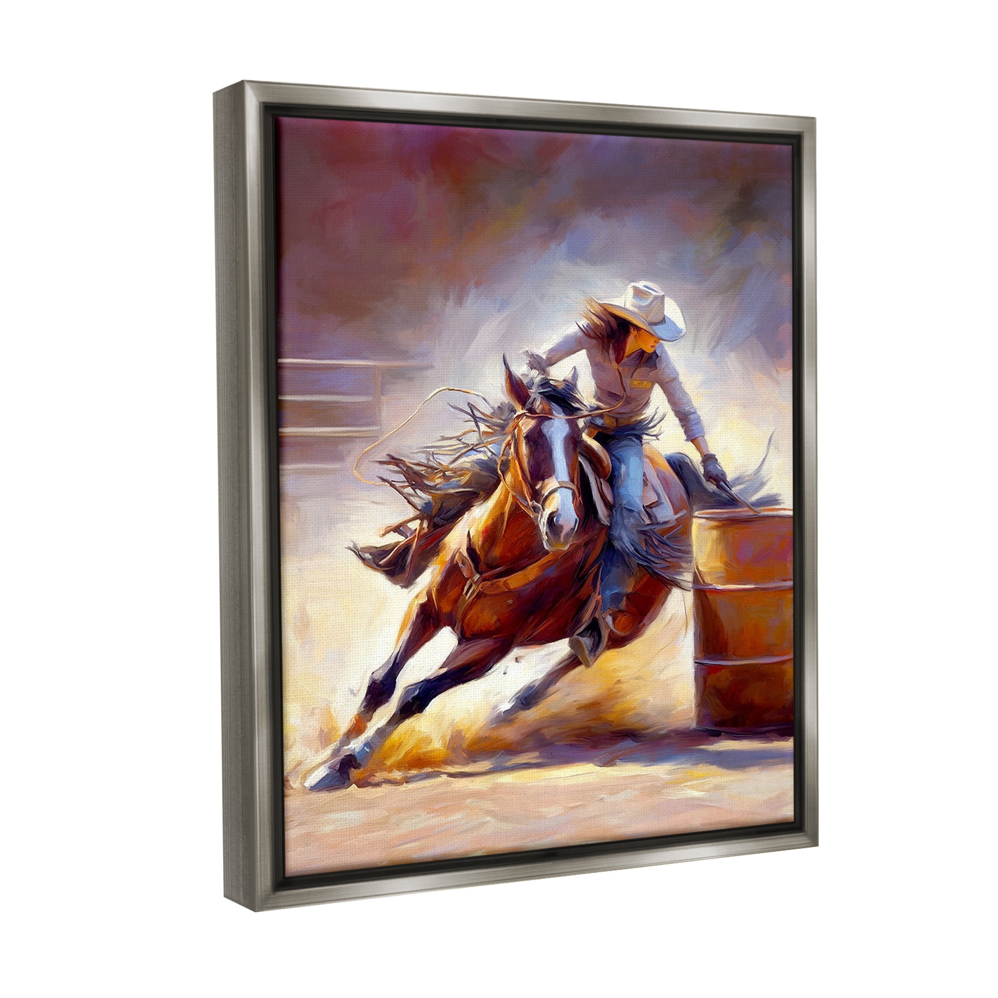 Stupell Industries Equestrian Jockey Girl Animals & Insects Painting Gray Floater Framed Canvas Art Print Wall Art, 17 x 21