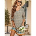 thumbnail image 2 of Women Casual Beach Summer Boho Tassel Tie Neck 3/4 Long Sleeve Short Floral Print Cover Up Sundresses  S, 2 of 6