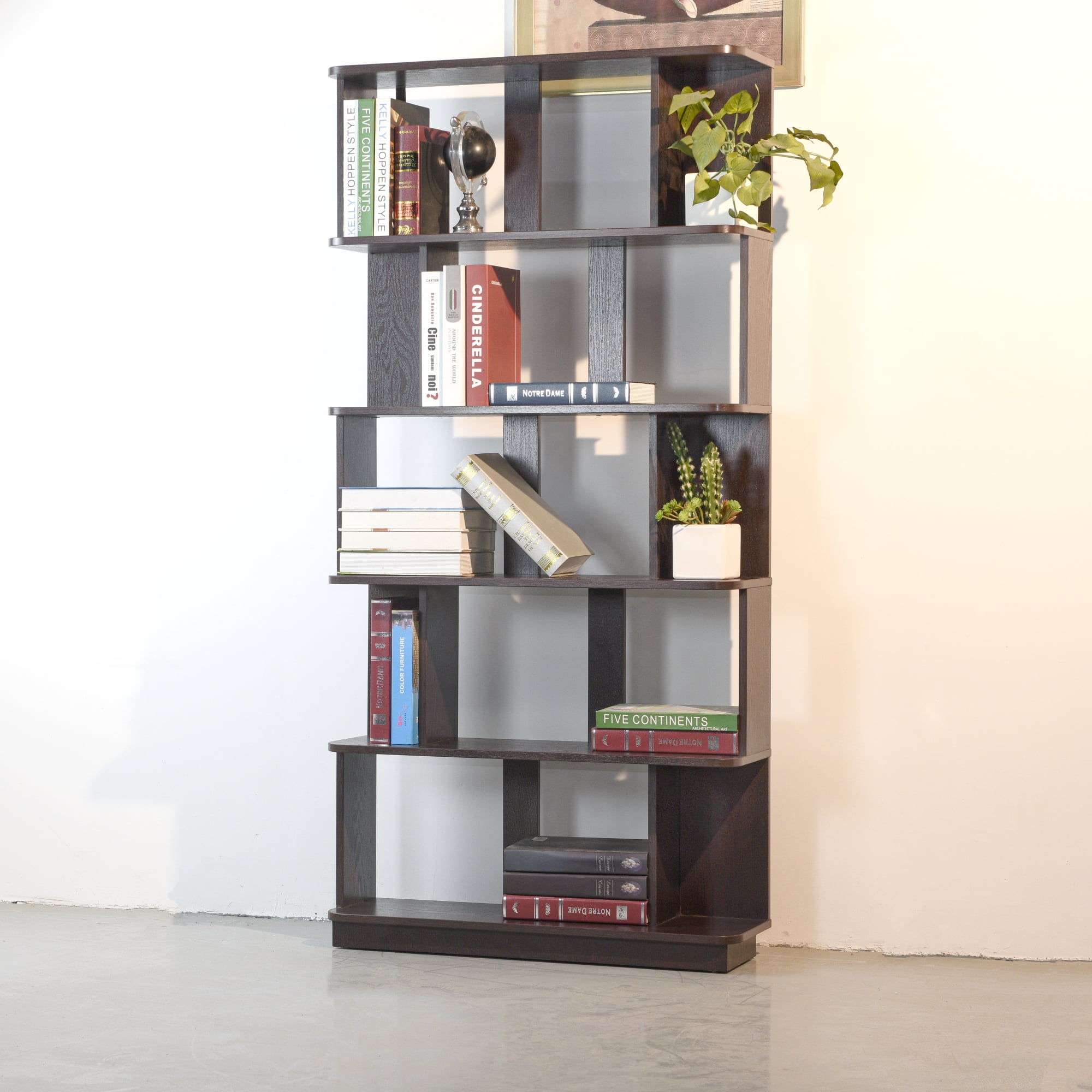 Leumius 5 Tier Open Storage Bookcase,Free Combination Bookshelf,Wood Display Shelving for Living Room Home Office Bedroom Decor Organizer,31.5" L x 64.56" H,Ox Blood Red