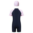 thumbnail image 2 of YONGHS Girls One Piece Zipper Swimwear Jumpsuit with Hat Sun Protection Summer Beach Swimsuit Navy Blue 13-14, 2 of 7