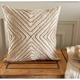 thumbnail image 3 of The HomeCentric Decorative Beige 20"x20" (50x50 cm) Throw Pillows, Linen Lace & Jute Throw Pillows For Couch, Geometric Pattern Modern Style - Jutee Love, 3 of 13