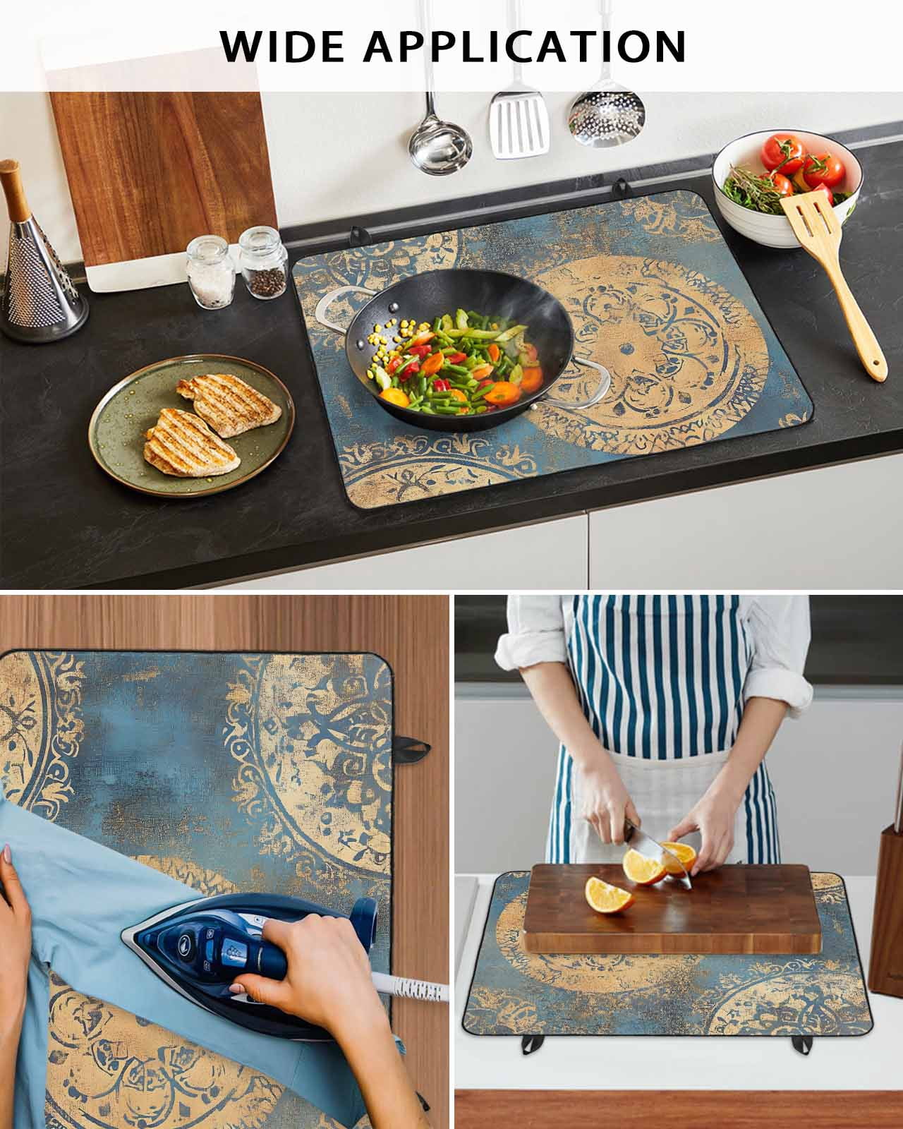 nqOlkjepod Large Induction Cooktop Protector Mat 36"x21", Yellow Blue Abstract Stove Top Covers for Electric Stove, Smear Artwork Decorative Stove Burner Cover Mats, Glass Top Stove Cover