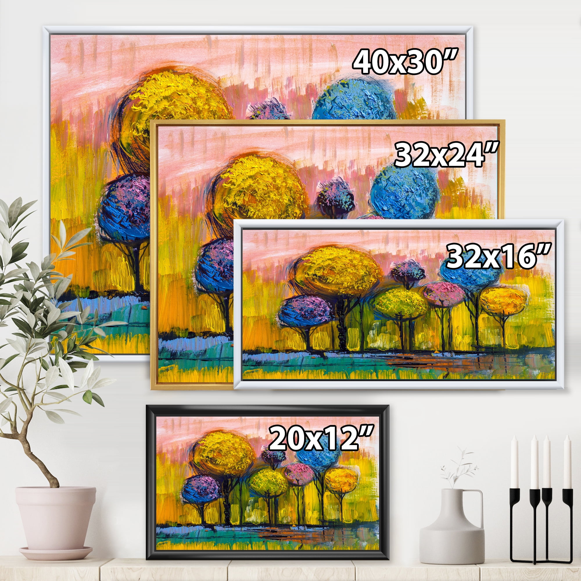 Designart 'Colourful Landscape Trees Impressionist IV' Modern Framed Canvas Wall Art Print