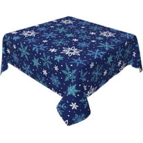 Dark Blue Winter Square Tablecloth 70x70 Inch Blue Teal White Snowflake Christmas Holiday Theme Decorative Table Cloth Seasonal Rustic Farmhouse for Indoor Party Kitchen Dinner Picnic Decor