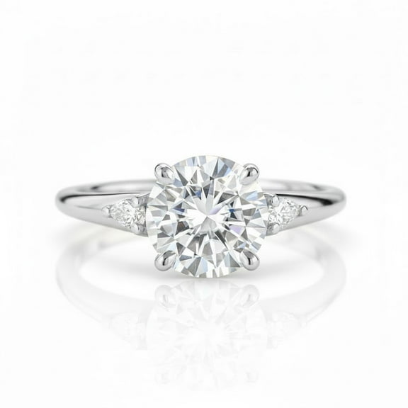 Jewelerix 14K White Gold Vermeil Proposal Ring Brilliant Round Cut Engagement Bridal Ring Three Stone Moissanite Side Stone Pear Anniversary Ring