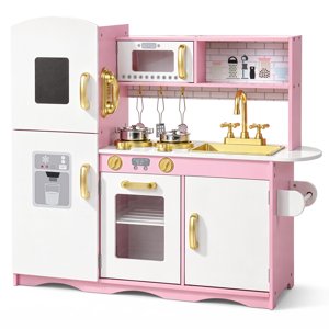 AILEEKISS Wooden Kids Play Kitchen Set - Gold Pink
