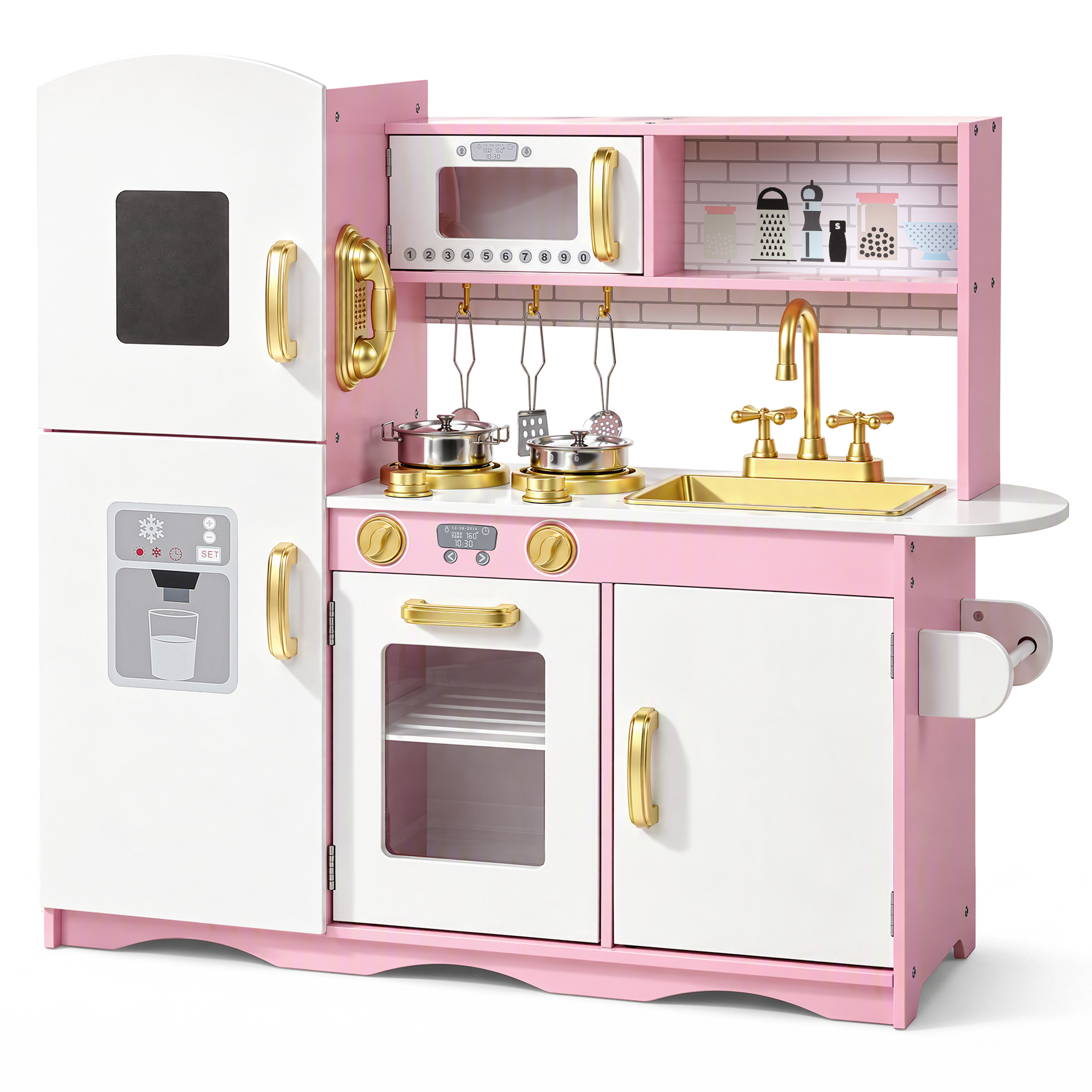 AILEEKISS Wooden Kids Play Kitchen Set - Gold Pink photo 1